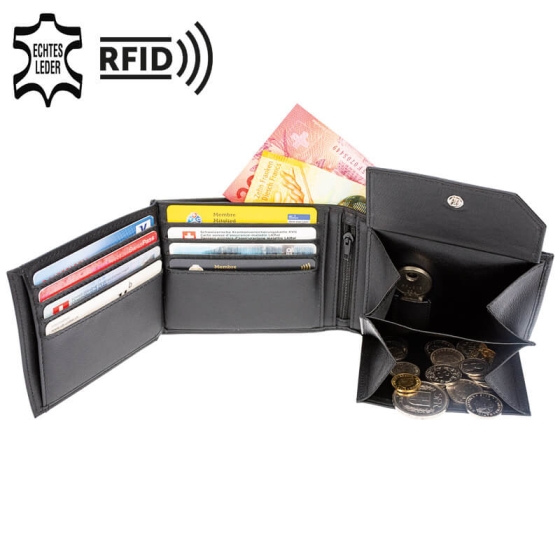Leder-Portemonnaie mit RFID-Schutz