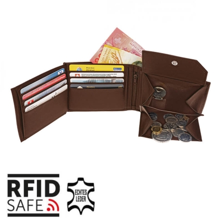 welltravel Leder-Portemonnaie mit RFID-Schutz, braun